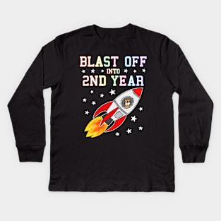 Blast Off Into 2nd Grade Space Rocket Kids Long Sleeve T-Shirt